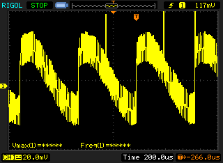 Napatie na SENSE1, napajanie 17V, full step, mix decay